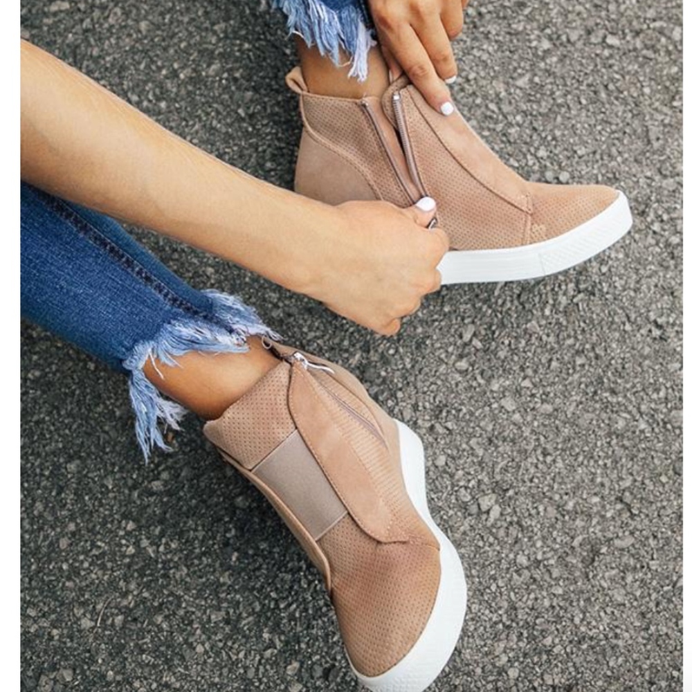 Oatmeal Wedge Sneaker Bootie - Picture 2 of 2